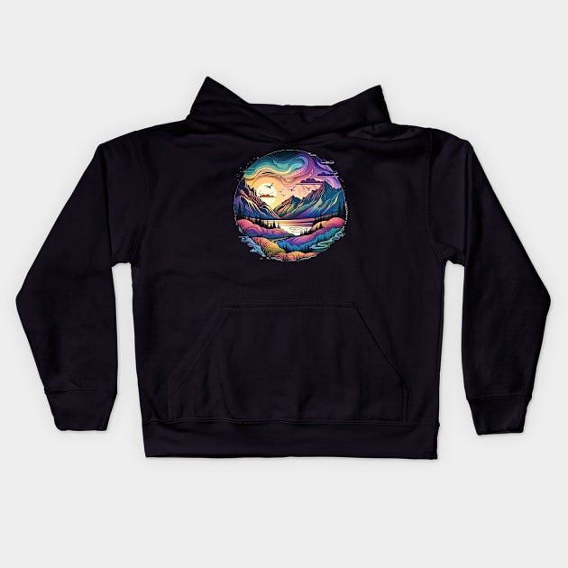 Pastel Landscape Dream | Colorful Psychedelic Art Kids Hoodie by Trippinink